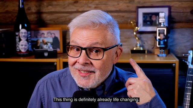Screenshot of author Vince Werner pointing to his AB cochlear implant 