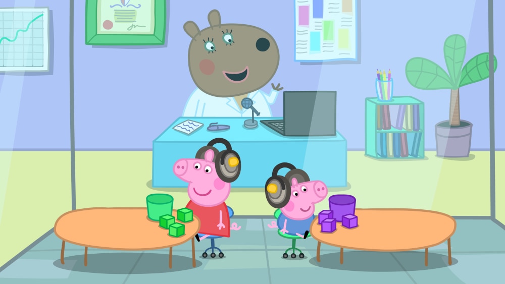 Peppa en George Pig krijgen een gehoortest
