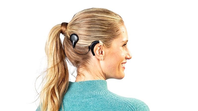 Side View of Model Wearing Naida CI